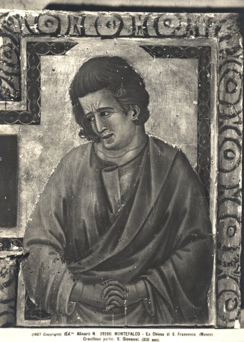 Alinari, Fratelli — Montefalco - Ex Chiesa di S. Francesco. (Museo). Crocifisso partic. S. Giovanni (XIII sec.) — particolare